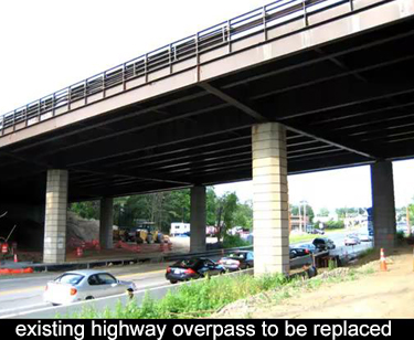 Here's an existing highway overpass - very traditional mainline highway over a local road